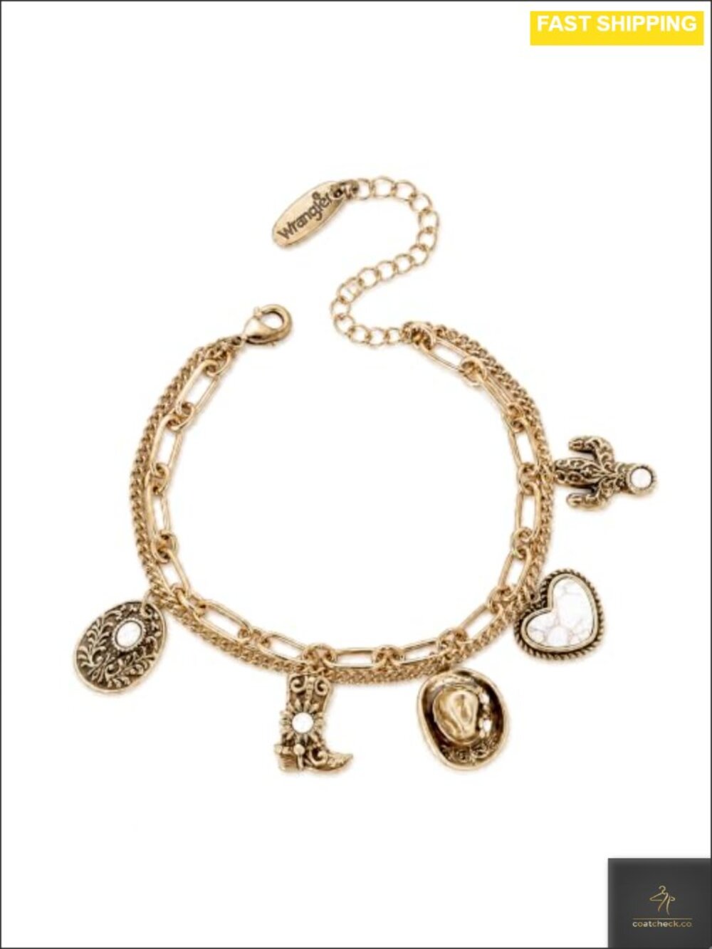 Wrangler Western Stack Bracelet Set Turquoise Charms 22K Gold Silver Plated